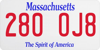 MA license plate 280OJ8