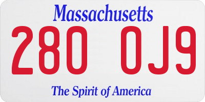 MA license plate 280OJ9