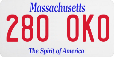 MA license plate 280OK0