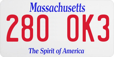 MA license plate 280OK3