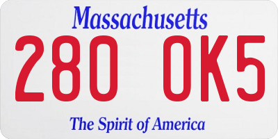 MA license plate 280OK5