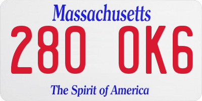 MA license plate 280OK6