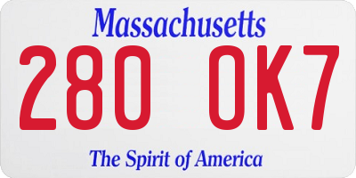 MA license plate 280OK7