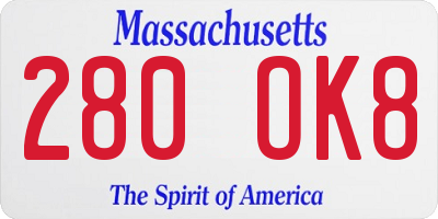 MA license plate 280OK8