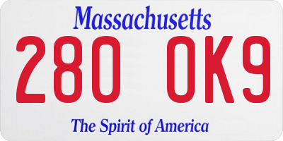 MA license plate 280OK9