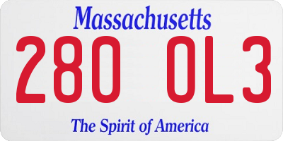 MA license plate 280OL3