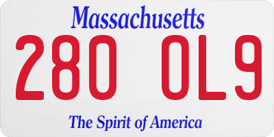 MA license plate 280OL9