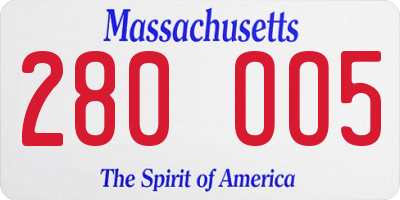 MA license plate 280OO5