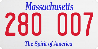 MA license plate 280OO7