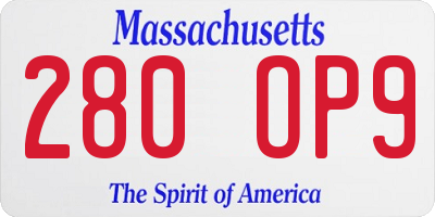 MA license plate 280OP9