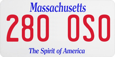 MA license plate 280OS0