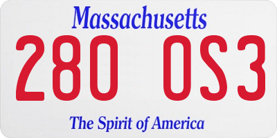 MA license plate 280OS3