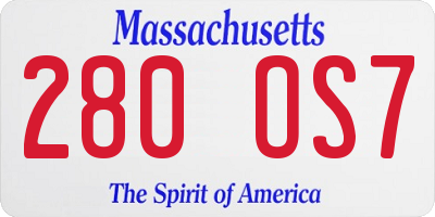 MA license plate 280OS7