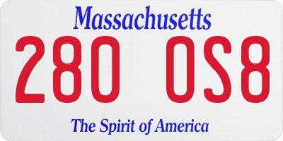 MA license plate 280OS8
