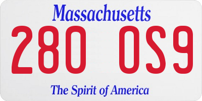 MA license plate 280OS9