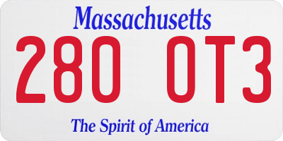 MA license plate 280OT3