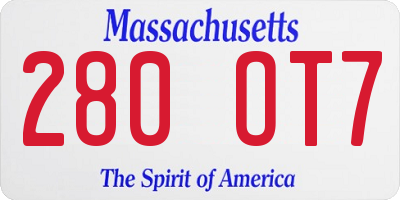 MA license plate 280OT7