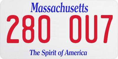 MA license plate 280OU7