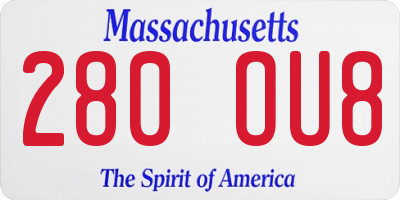 MA license plate 280OU8