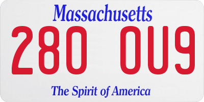 MA license plate 280OU9