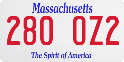 MA license plate 280OZ2