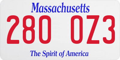 MA license plate 280OZ3