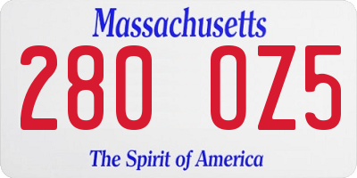 MA license plate 280OZ5