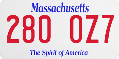 MA license plate 280OZ7