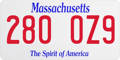 MA license plate 280OZ9
