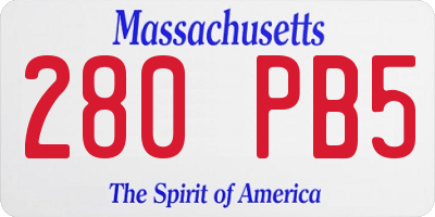 MA license plate 280PB5