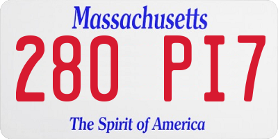 MA license plate 280PI7