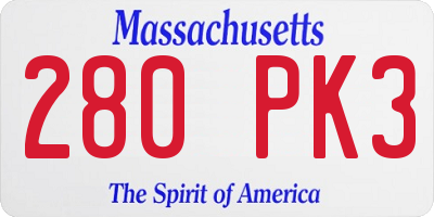 MA license plate 280PK3