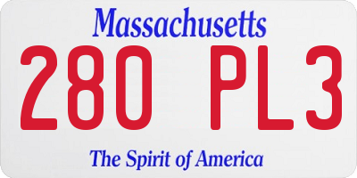 MA license plate 280PL3