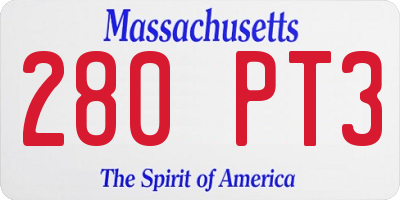 MA license plate 280PT3