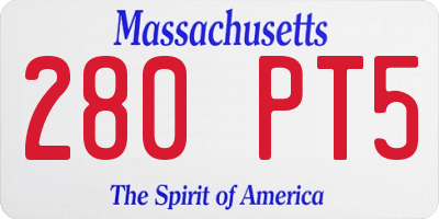 MA license plate 280PT5