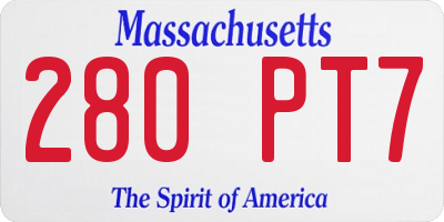 MA license plate 280PT7