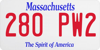 MA license plate 280PW2