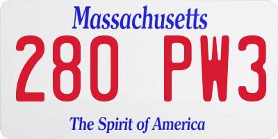 MA license plate 280PW3