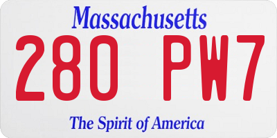 MA license plate 280PW7