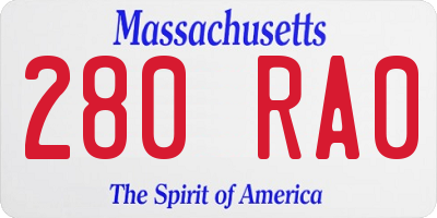 MA license plate 280RA0