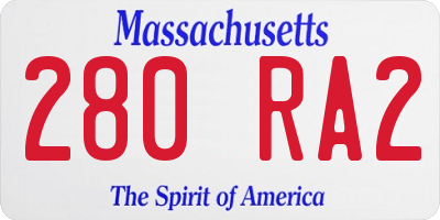 MA license plate 280RA2