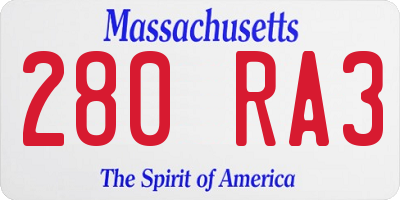 MA license plate 280RA3