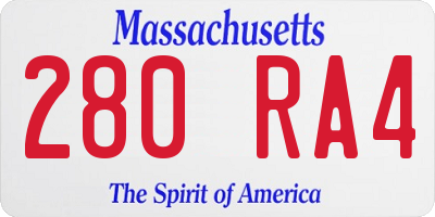 MA license plate 280RA4