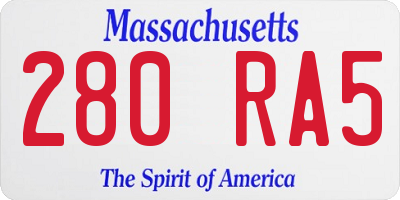 MA license plate 280RA5