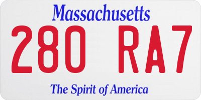 MA license plate 280RA7