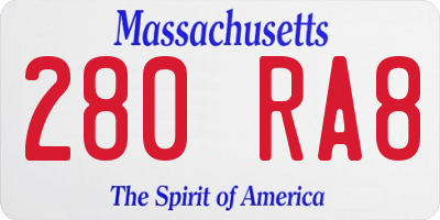 MA license plate 280RA8