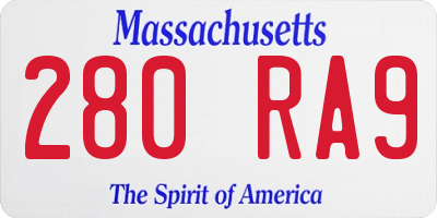 MA license plate 280RA9