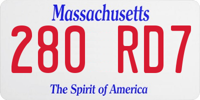 MA license plate 280RD7