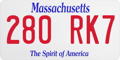 MA license plate 280RK7