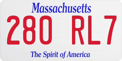 MA license plate 280RL7